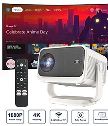 preiswerte -Smart-Projektor mit Google TV, native 1080p-Auflösung, unterstützt 4K, Autofokus &Automatische Trapezkorrektur, um 180° drehbarer Standfuß, 5G-WLAN-Bluetooth-Filmprojektor für Zuhause, Netflix,