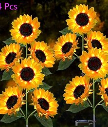 お買い得  -屋外用ソーラー防水3灯ひまわり型ステークライト4個セット、庭、庭、通路、芝生、別荘、パティオ、街路、農場向けの装飾用LEDランプ – 休日、結婚式、パーティーの雰囲気照明