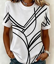 preiswerte -Damen T Shirt Druck Gestreift Grafik Geometrisch Stilvoll Klassisch Lässig Kurzarm Rundhalsausschnitt Lange Oberteile Lässig Täglich Blau Schwarz Weiß Leicht Braun Sommer Frühling