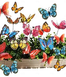 abordables -Décorations papillons à paillettes (20 pièces) à double ailes, avec tige flexible, imperméables, pour jardin, bouquet, terrasse ou pot de fleurs, intérieur ou extérieur.