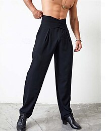 abordables -Pantalon de danse latine noir taille haute pour homme - pantalon plissé asymétrique pour salsa, jazz et danse de salon & concours
