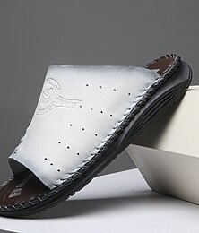preiswerte -Weiße Herren-Sandalen zum Hineinschlüpfen, atmungsaktive, perforierte Komfortpantoffeln im minimalistischen Casual-Stil, perfekt für Zuhause, Urlaub, Resort und den Sommeralltag.