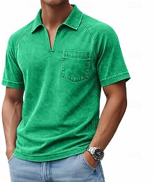abordables -Hombre Camisetas polo Camisa 100% algodón con lavado ácido Casual Trabajo Diseño Manga Corta Moda Básico Plano Cosecha Afligido Verano Primavera Todas las Temporadas Ajuste regular Verde Claro Azul