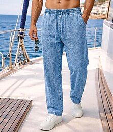 voordelige -Voor heren Jeans Broek Vrijetijdsbroek Zomerbroek 100% Katoen Trekkoord Elastische taille Recht been Effen Comfort Ademend Volledige lengte Casual Dagelijks Buiten Vakantie Modieus Ruim Passend Zwart