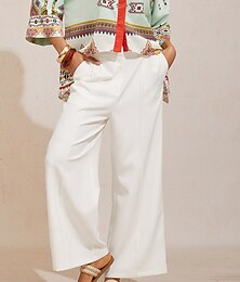 baratos -Calça reta em sarja levemente elástica com cintura elástica