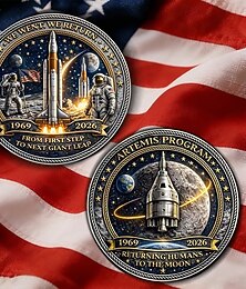 abordables -Moneda conmemorativa de la misión lunar Artemis II, homenaje al alunizaje 1969-2026, astronauta &Objeto de colección sobre la exploración espacial de cohetes, regalo de recuerdos históricos del