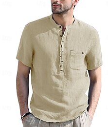 abordables -Hombre Camisa Camisa de lino Camisa de manga corta Camisa de verano Camisa de playa Plano Vacaciones Festivos Blanco Amarillo Verde Trébol Albaricoque Manga Corta Cuello alto Verano Primavera Ropa