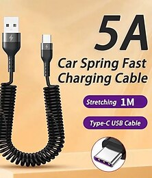 abordables -Paquete de 2 cables USB-C en espiral de 5 A para coche, cable USB-A a tipo C de carga rápida con resorte, extensible hasta 1 m/3,3 pies, cable de datos en espiral para Android Auto, Samsung Galaxy
