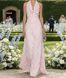 preiswerte -A-Linie Schlauchkleid Bodenlang Abendkleid Elegant Blumen seidig Ärmellos Wasserfallausschnitt Gartenparty Hochzeit Tasche Satin Jacquard Rückenfrei mit Quaste