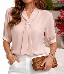 economico -Per donna Camicia Camicia Estiva Camicia casual Top in chiffon Arricciato Tinta unica Semplice Elegante Vintage Moda Manica Corta Cravatta al collo Top Regolari Quotidiano Abbigliamento casual alla
