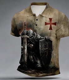 ieftine -Bărbați Σταυρός Tricouri polo Manșon scurt Tricouri de polo Cămăși cu guler Casual În aer liber Purtare Zilnică Imprimare 3D Nasturi Vară Primăvară Albastru piscină Mov Maro