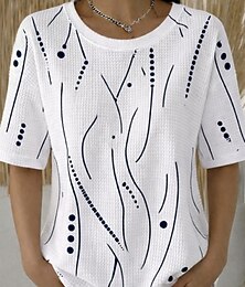 preiswerte -Damen Waffel T-Shirt Stricktops mit Textur Sommeroberteile Grafik Geometrisch Stilvoll Klassisch Kurzarm Rundhalsausschnitt Rundhals Normale Oberteile Lässig Täglich Blau Weiß Rosa Grün Sommer