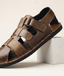 preiswerte -Braune Herren-Fischersandalen mit geschlossener Zehenpartie, Leder-Cutout-Schuhe, leichte und bequeme Sommerschuhe für Herren, ideal für Reisen, Alltag, Spaziergänge und Freizeit am Wochenende
