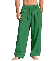 voordelige -Voor heren Linnen broek Broek Zomerbroek Wijde broek Trekkoord Elastische taille Recht been Effen Comfort Ademend Volledige lengte Casual Dagelijks Buiten Modieus Klassieke Stijl blauw Zwart