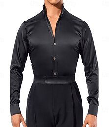 abordables -Chemise de danse de salon latine pour homme - justaucorps en satin coupe ajustée pour la compétition