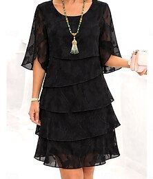 voordelige -Dames Zwart Donker Marine Zomer Lente Mini-jurk A lijn jurk Jurk met ruches Vakantie Formeel Semi-formele jurken Dagelijks Kantoor Bruiloft Normale pasvorm Strakke ronde hals