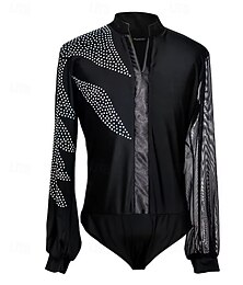 abordables -justaucorps de danse latine pour homme - manches asymétriques en résille &chemise de bal ornée de strass