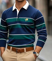 abordables -Hombre Color sólido Camisetas polo de rugby Camisetas polo de golf Manga Larga Camisas de polo Diseño Clásico Moda Básico Moderno Casual Deportes Logo Otoño Invierno Burdeos Azul Marino Morado