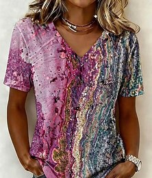 お買い得  -女性用 Tシャツ プリント オンブル’ 幾何学模様 抽象的 スタイリッシュ クラシック カジュアル 半袖 Ｖネック レギュラートップス カジュアル 日常 ピンク ワイン ダスティブルー フクシャ グリーン 夏 春