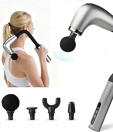 abordables -Pistolet de massage des tissus profonds pour le dos &Masseur musculaire à percussion pour tout le corps - version améliorée avec poignée longue, 4 têtes interchangeables, vitesses réglables et moteur