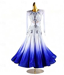 abordables -Danse de Salon Robe Strass Plis Épissage Femmes Soirée Entraînement Performance manche longue Haut Spandex Polyester
