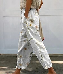 baratos -Mulheres Calça casual Calças Reto Férias Moda Roupa de rua Comprimento total Cintura Média Floral Gráfico Bolsos Cintura elástica Imprimir Confortável Conforto Respirabilidade Sem Elasticidade Diário