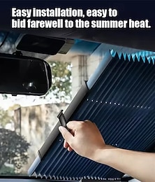abordables -Parasol retráctil para parabrisas de coche, parasol universal plisado tipo acordeón para ventana delantera que bloquea los rayos UV. &Persiana automática con ventosa de fácil instalación para coches,