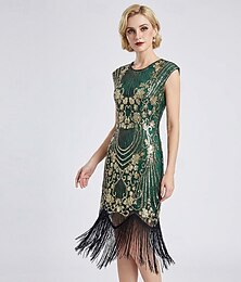 cheap -Roaring 20s 1920s Retro Vintage Knee Length Flapper Dress Sleeveless The Great Gatsby Charleston Sequins Tassel Fringe Fancy Dress Women's Halloween Carnival Party & Evening Adults' Dress All Seasons