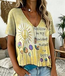 economico -Per donna Maglietta Stampato Floreale Grafico Piante Vintage Elegante Classico Manica Corta Scollo a V Top lunghi Casuale Quotidiano Weekend Blu Bianco Giallo Verde scuro Blu turchese Estate Primavera