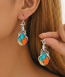 abordables -Pendientes colgantes de lágrima de aleación de resina bohemia para mujer, pendientes colgantes vintage ligeros y llamativos para vacaciones en la playa, viajes a resorts y uso casual diario.