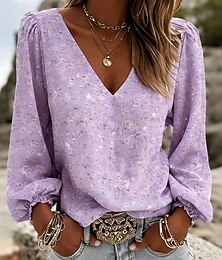 economico -Per donna Camicia Camicia Boho Floreale Grafico Elegante Bohemien Vacanza Manica Lunga Scollo a V Top Regolari Casuale Quotidiano Ferie Blu Rosa Viola Verde Estate Primavera