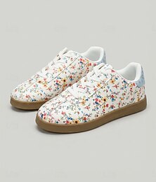 abordables -Baskets beiges à imprimé floral pour femme – chaussures basses décontractées à lacets, idéales pour le printemps, l'été, le quotidien, les voyages et le jardinage.