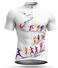 abordables -Hommes Maillot de cyclisme Géométrique Cyclisme Manche Courte Cyclisme Maillot Top avec 3 poches arrière Résistant aux UV Séchage Rapide Avec Poches Fermeture Éclair Frontale Des sports Blanche