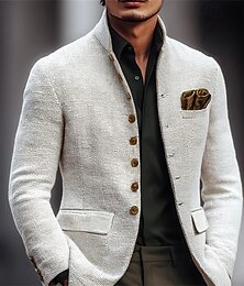 お買い得  -男性用 ブレザージャケット カジュアル ビジネス ワーク ヴィンテージ 中性 春 秋 テリレン 純色 シングルブレスト ブレザー ホワイト