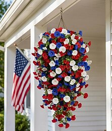 abordables -Fleurs artificielles de liseron retombantes pour l'extérieur, lot de 6 (rouge, blanc, bleu), résistantes aux UV, pour le 250e anniversaire des États-Unis, la fête nationale américaine du 4 juillet et