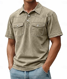 abordables -Hombre Camisetas polo Camisa 100% algodón con lavado ácido Casual Festivos Diseño Manga Corta Moda Básico Plano Cosecha Afligido Verano Primavera Todas las Temporadas Ajuste regular Verde Claro