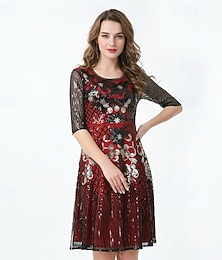 preiswerte -Goldene Zwanziger 1920er Retro Vintage Knielang Flapper Kleid Kurze Ärmel Der große Gatsby Charleston Pailletten Kostüm Damen Halloween Karneval Party & Abend Erwachsene Kleid Ganzjahres