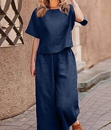 economico -Per donna Set di Pantaloni Finto cotone e lino Manica Corta Semplice Patchwork Moda Streetwear Quotidiano All'aperto Grigio scuro Rosa Vino Estate Vestibilità comoda