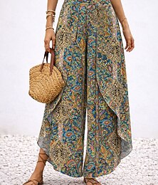 baratos -Mulheres Calças Férias Moda à moda Mimolet Cintura Alta Gráfico Estampado Cashemere Sem Elasticidade Casual Diário Férias Azul Verão Primavera Outono Inverno