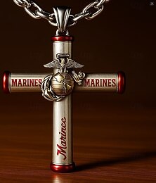 abordables -Collar con cruz militar estadounidense para hombre, colgante conmemorativo patriótico del Cuerpo de Marines de EE. UU., cruz grabada con la bandera estadounidense para conmemorar el Día de los Caídos,