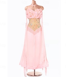 abordables -Danse de Salon Robe Strass Plis Couleur unie Femmes Soirée Entraînement Performance Sans manches Haut Spandex Polyester