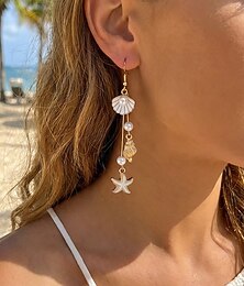 preiswerte -Boho-Ohrringe mit Seestern- und Muschelquasten aus einer Legierung für Damen, mehrfarbige Strandohrringe, ideal für Urlaub, Resort-Look und lässige Alltagskleidung