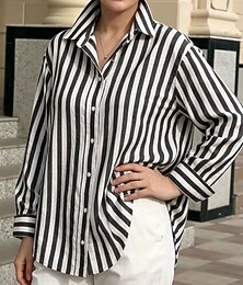 economico -Per donna Camicia Blusa Bottoni Grafico A righe Vintage Elegante Classico Manica Lunga Colletto a Camicia Top Regolari Casuale Quotidiano Ferie Blu Nero Giallo Estate Primavera
