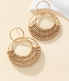 preiswerte -Boho-Ohrringe mit gewebten Creolen für Damen, runde Statement-Ohrringe im Rattan-Stil aus einer Legierung in verschiedenen Farben – perfekt für Strandurlaub, Resort-Outfits und als lässiger