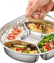 preiswerte -Servierplatte aus Edelstahl 316L mit 5 unterteilten Fächern, mehrteiliger Speisetablett-Organizer für Snacks, Obst, Desserts und Vorspeisen, unterteilte Servierplatte für Hauspartys und Bewirtung