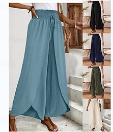 abordables -Femmes Jambe large Vacances Basique Longueur complète Taille haute Uni Respirant Non Elastique Quotidien Vacances Formel Vert haricot Noir bleu marine Vert militaire Été Printemps Automne Coupe Ample