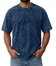 abordables -Hombre Camiseta Camisa vaquera Camisa 100% algodón con lavado ácido Manga Corta Cuello Barco Otoño invierno Primavera Otoño Plano Vintage Ropa de calle Casual Lavado Casual Hogar Calle Negro Gris