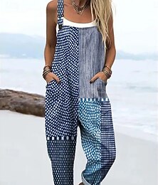 preiswerte -Damen Overall Aktiv Grafik Ärmellos Ärmellos Haremshose Quadrathals Tasche Druck Täglich Strand Lässiger Schnitt Blau Staubiges Blau Grün Sommer