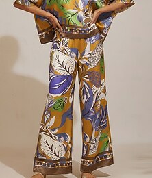 baratos -Calças de pernas largas em cetim sedoso cor hibisco selvagem