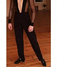 abordables -Pantalon de danse de salon latine pour homme - pantalon de compétition noir taille haute pour salsa et tango &cha-cha